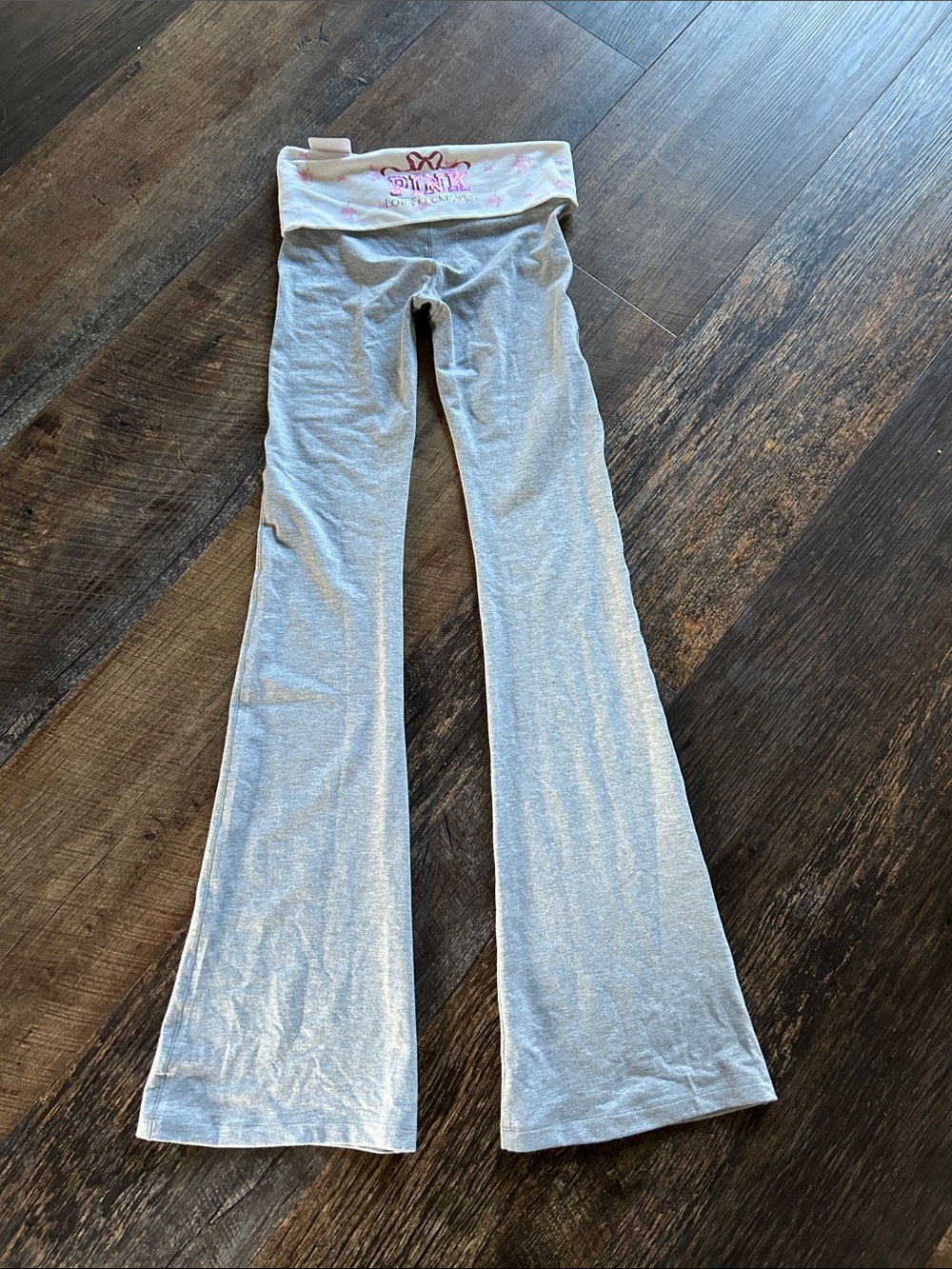 PINK Love Shack Fancy Heather Gray Fold-Over Yoga Pants